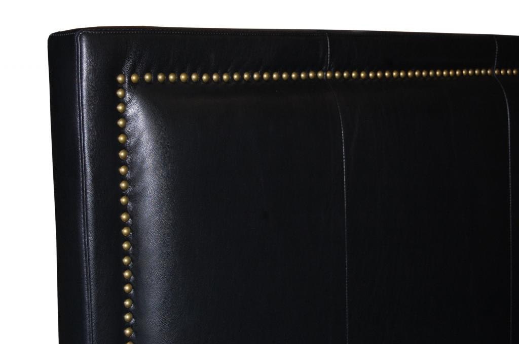 Queen Size Black Genuine Leather Headboard with Nail Head Trim