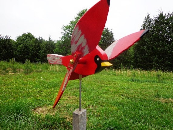 Cardinal Whirligig Yard Ornament Brightly Colored Hand