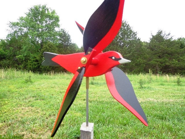 Scarlet Tanager Whirligig Yard Ornament Brightly Colored