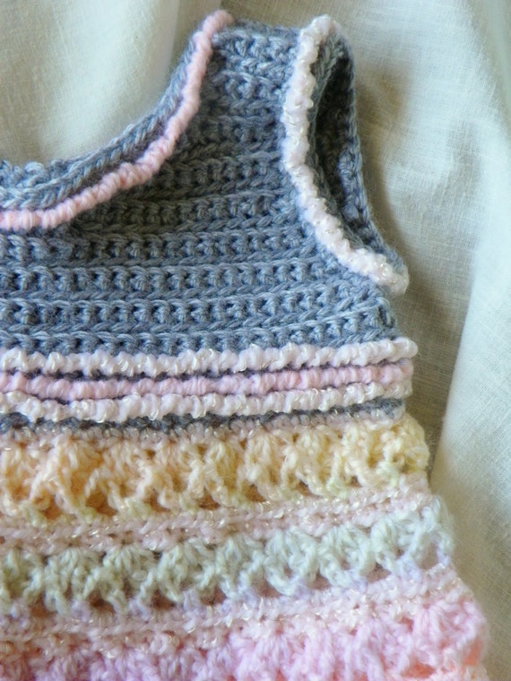 Crochet Baby Dress Sherbet Multicolor Gray Lace Ready to