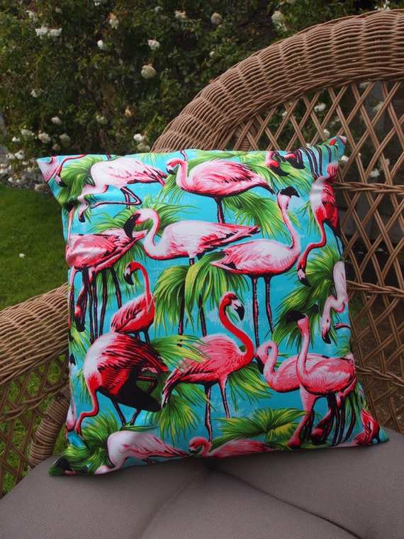 Handmade Flamingo Cushion Cover Vintage Bird Blue Pink