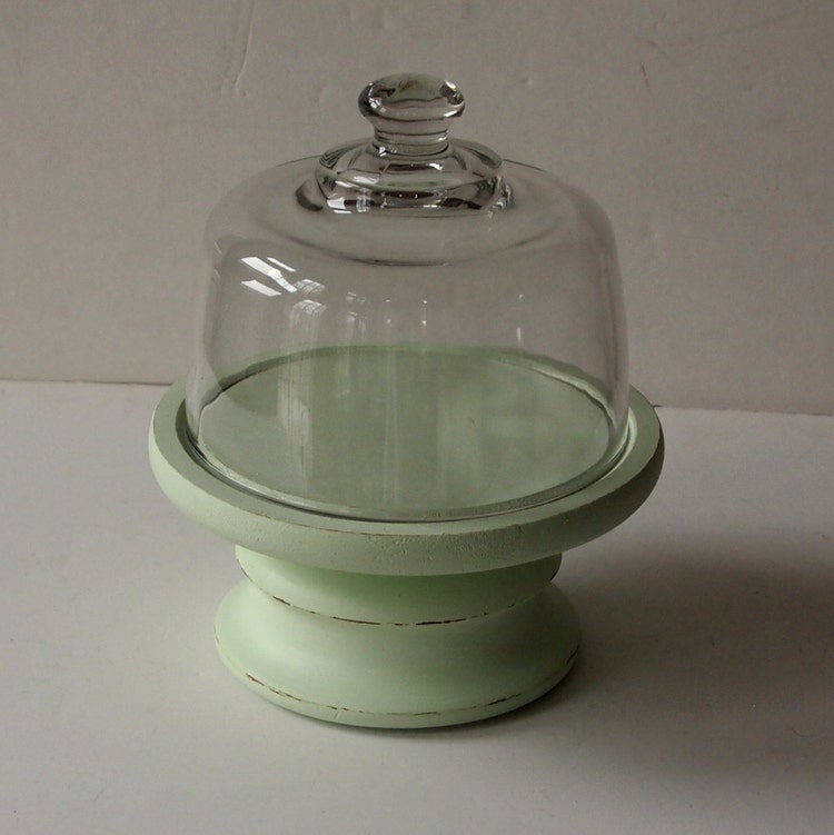 Pedestal Display Cloche Dome Vintage Painted by MollyMcShabby
