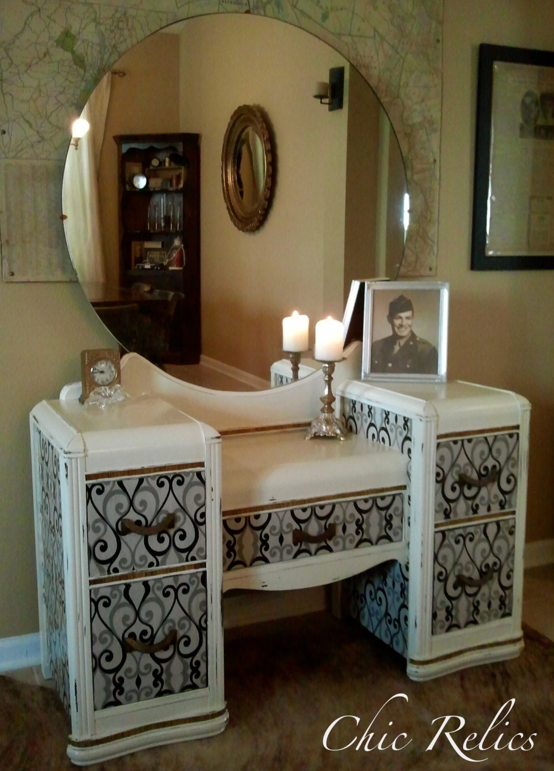 SOLD Upcycled Vintage Art Deco Waterfall Vanity