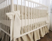 Linen Crib  bedding - gathered skirt and 4 side bumper - Nursery bedding, natural linen