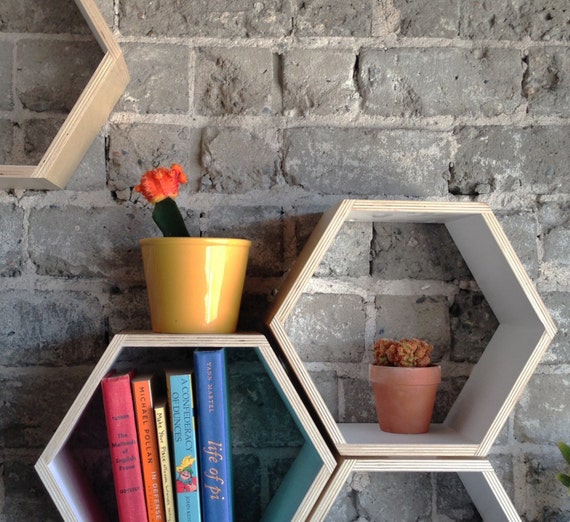 Set of 3 White Floating Honeycomb Shelves