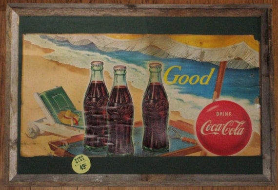 Vintage Coca Cola Cardboard Sign In Wood Frame By Stuffinthetrunk 