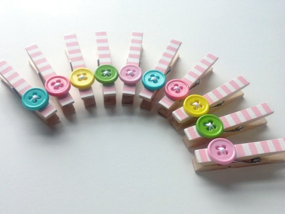 Items similar to 10 Baby Shower Small Clothes Pins with Twine/ Mix and ...