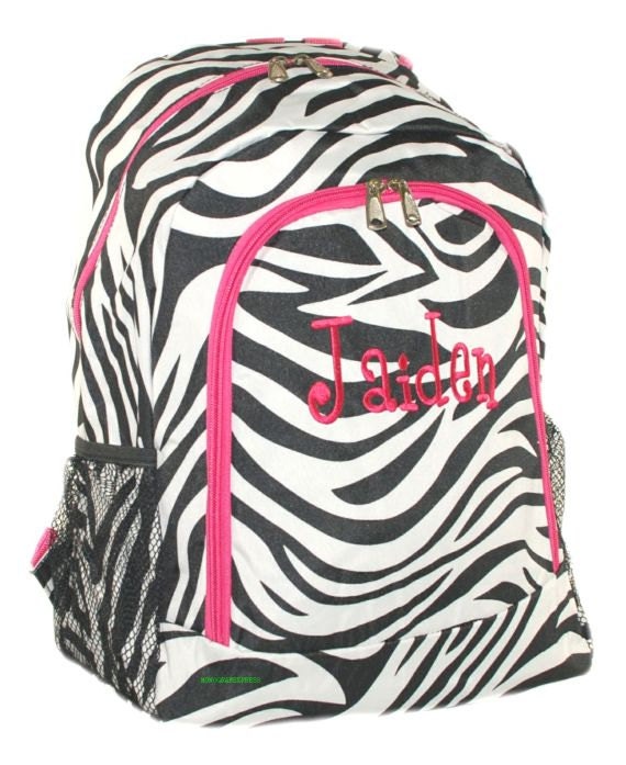 Hot Pink Trim Zebra Backpack With Free Embroidery