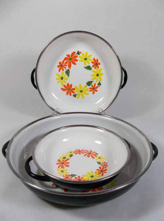 Enamel Skillets Porcelain Cookware Ekco by ZephyrhillsVintage