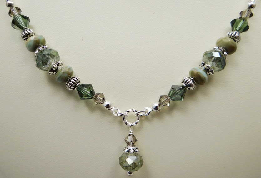 Y Necklace Seafoam Sage Green Swarovski Crystal Necklace