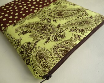 iPad Case - iPad Sleeve - iPad Cover - iPad 2 Sleeve - iPad 3 Sleeve - iPad 4 Sleeve - Zipped iPad Sleeve - Brown/Lime Paisley