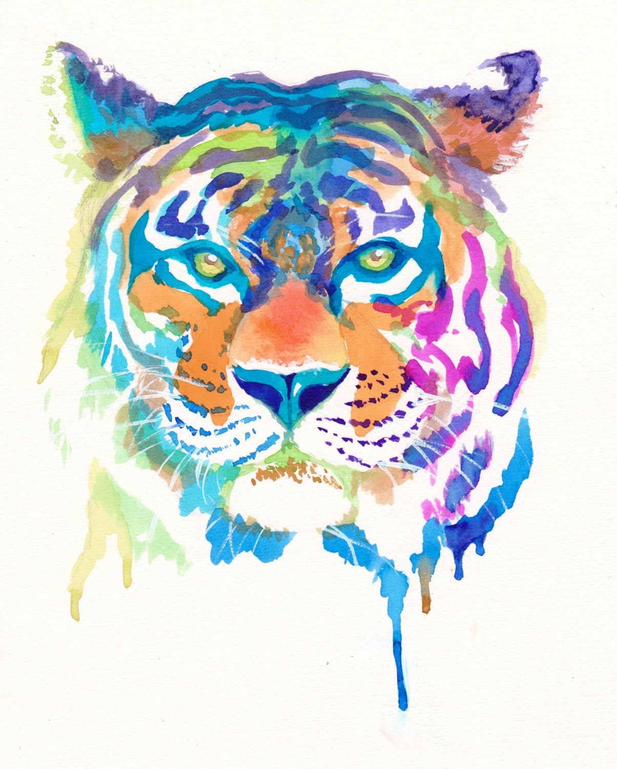 Colorful Tiger Art Print Gifts Rainbow Cute by TheColorMaven