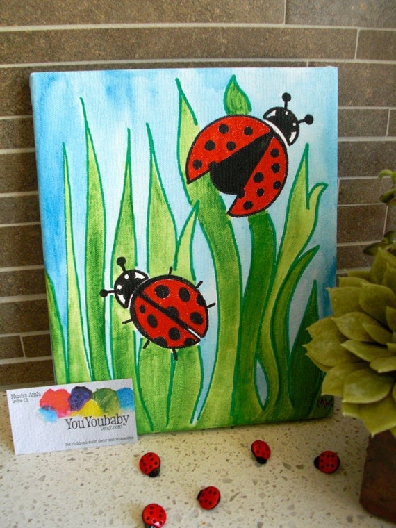 Items similar to 8" x 10" Original Acrylic painting. Ladybugs. on Etsy