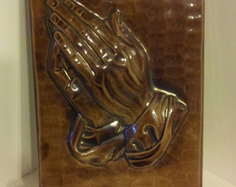 Vintage Holland Mold Brown Praying Hands Plaque Wall Hanging