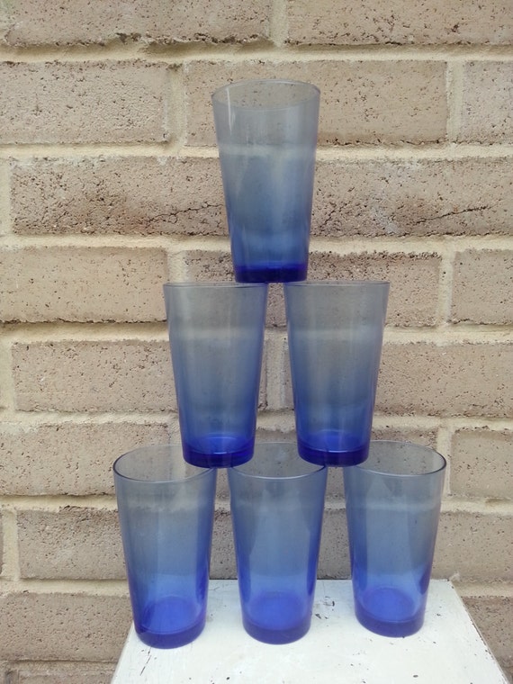 Set Of 6 Cobalt Blue Iced Tea Drinking Glasses Vintage It269