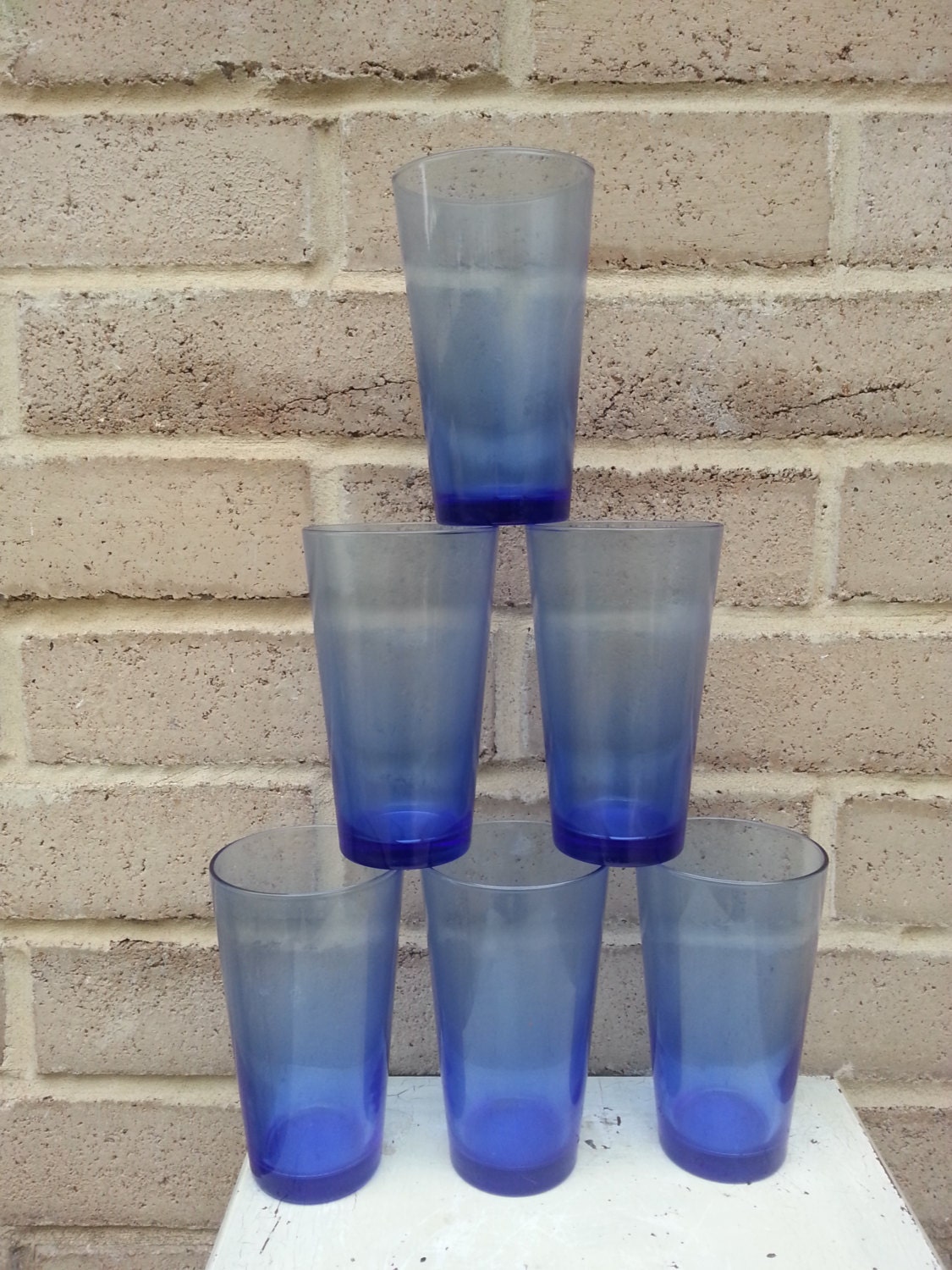 Set of 6 Cobalt Blue Iced Tea Drinking Glasses Vintage IT269