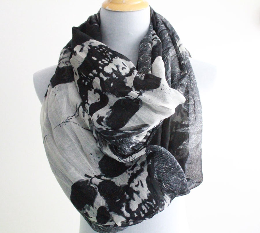 Skull Scarf Skull and Leaf Scarf Halloween Skulls Goth