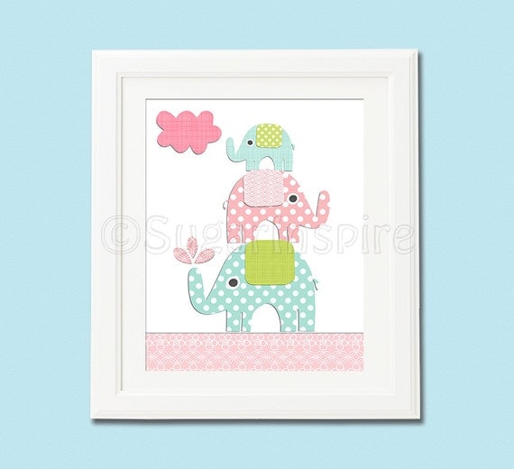 Pink and blue nursery Art Print 8x10 Kids Room Decor