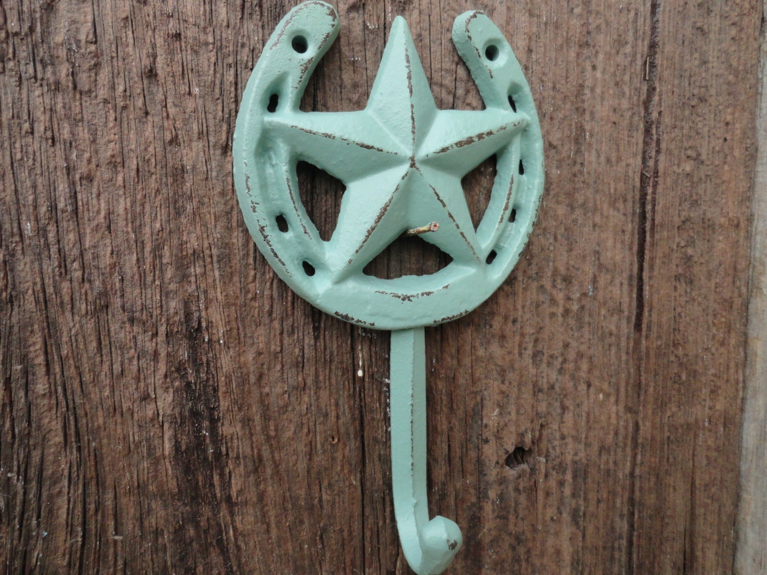 Western Wall Hook Horseshoe Wall Decor Jade Green by JUNKINTIME