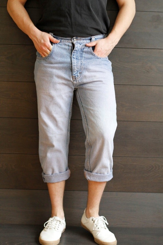 Items similar to Retro 1980s Beach Jeans - 1970s Men's Roll Up Faded ...