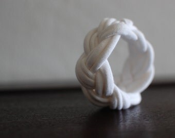 Tshirt Jersey Fabric Cloth Cuff Braided Bracelet in White