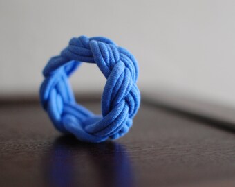 Tshirt Fabric Chunky Braided Bracelet in Blue