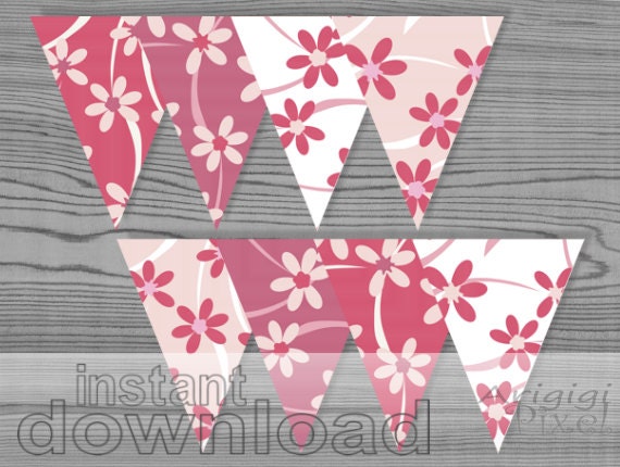 DIY wedding floral banner bunting in mauve pink shades, printable decoration, spring party Il_570xn