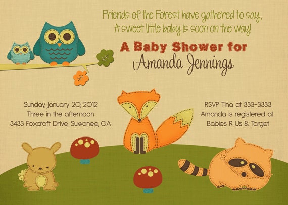 Woodland Forest Friends Baby Shower Invitation - Printable