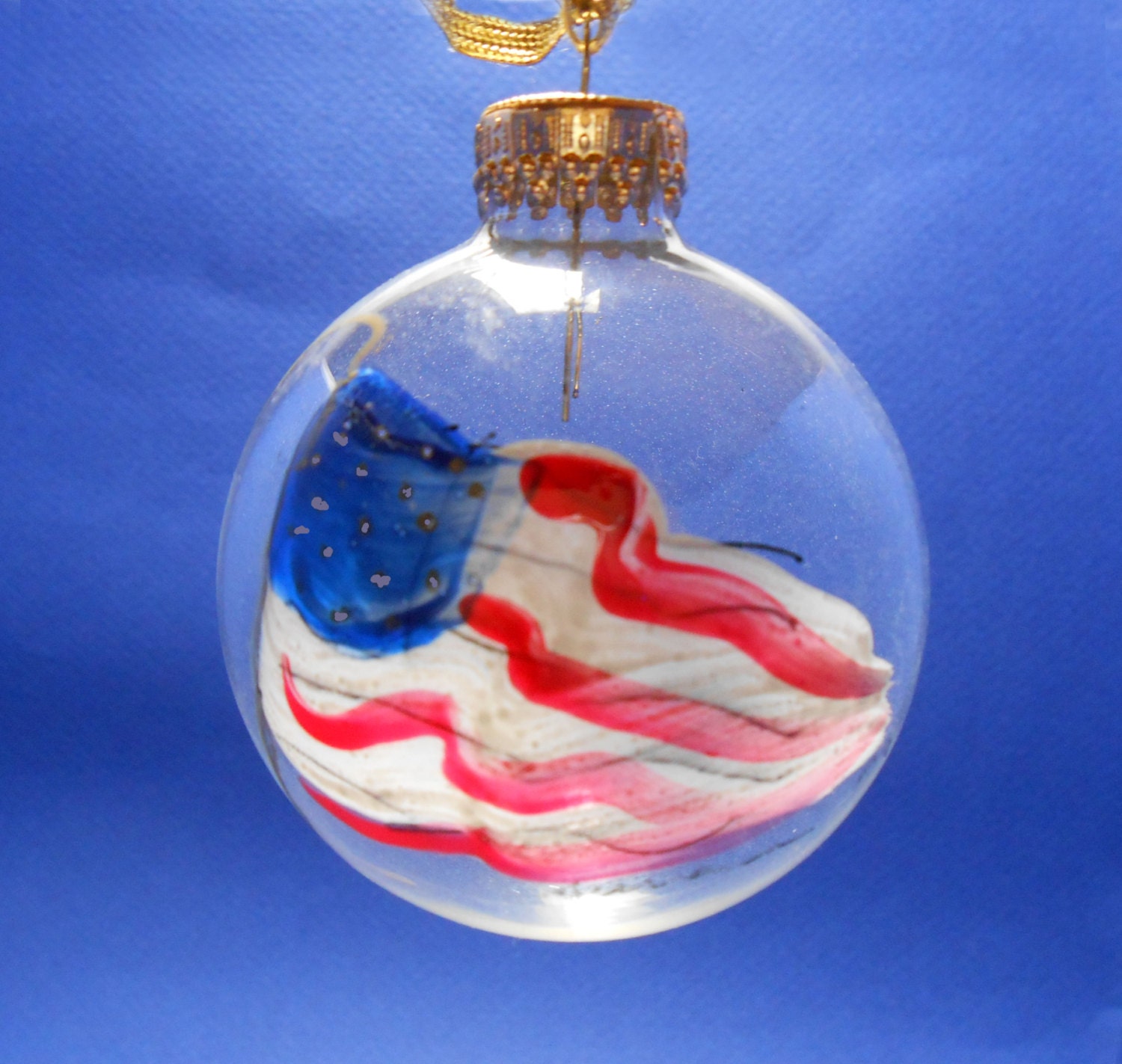 Glass Patriotic ORNAMENTHandpainted AMERICAN FLAG