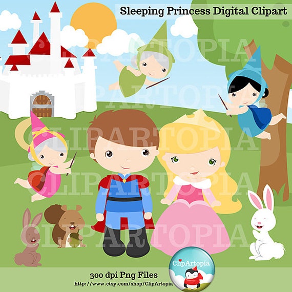 Sleeping Princess Digital Clipart / Cute Princess Digital Clipart for Personal and Commercial use / INSTANT DOWNLOAD Il_570xn