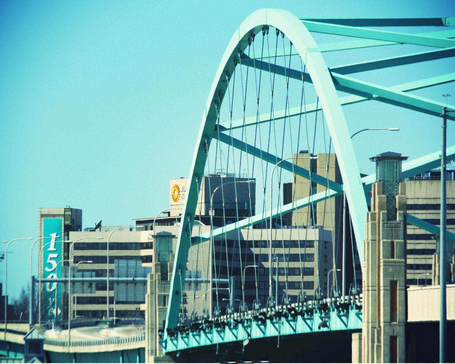 Photo Print Providence River Bridge Turquoise Blue Bridge