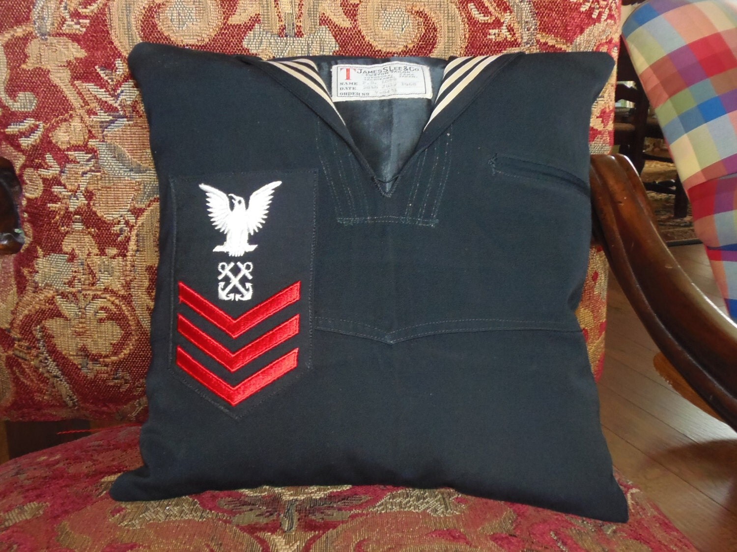 Vintage Navy Uniform Turned Throw Pillow