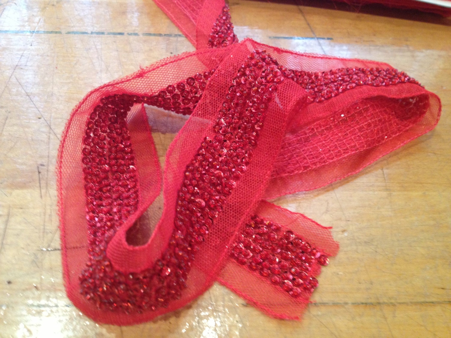 1 Red Sequin and Beaded Trim