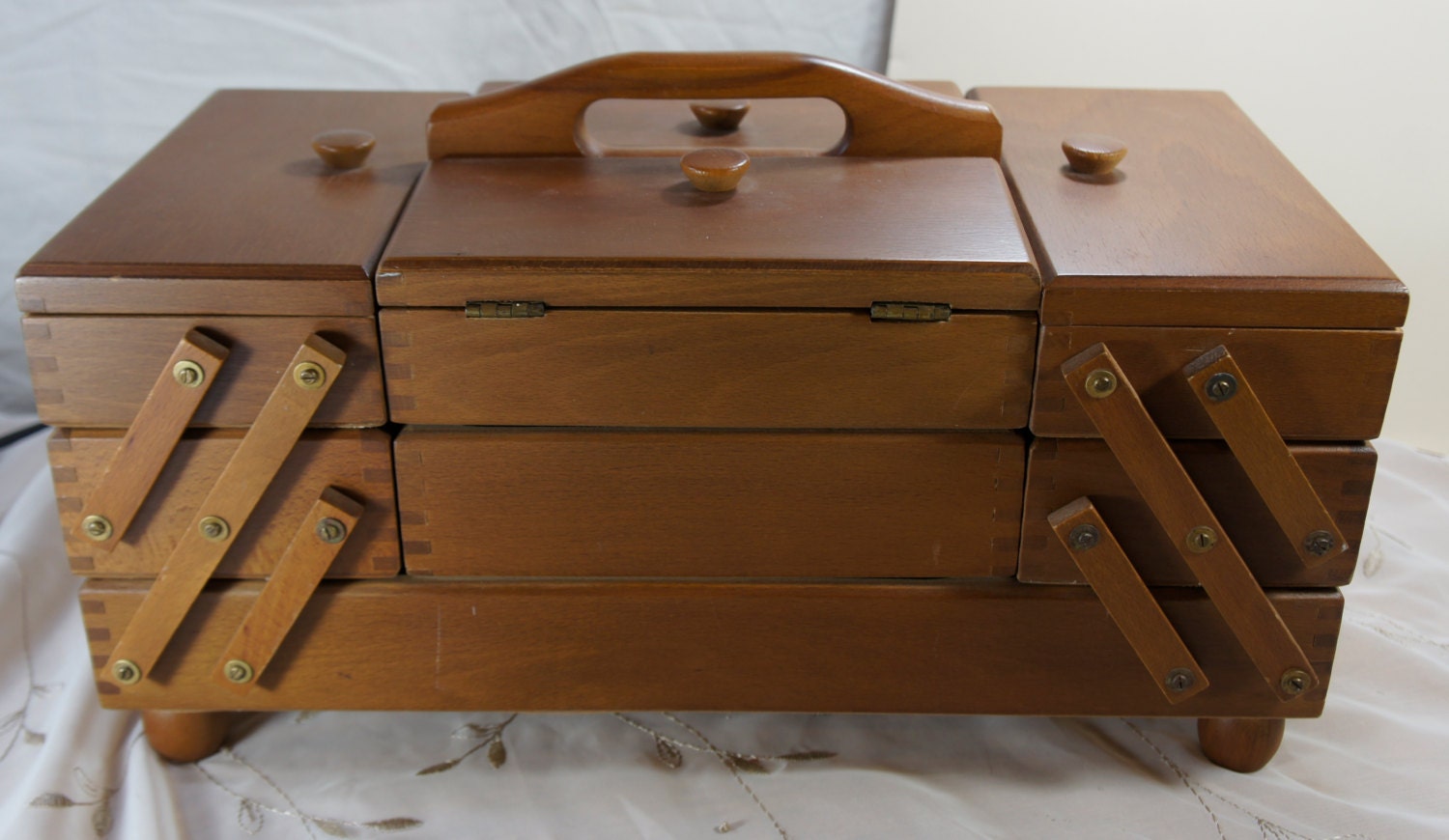 large romanian sewing box accordian folding expandable hinged