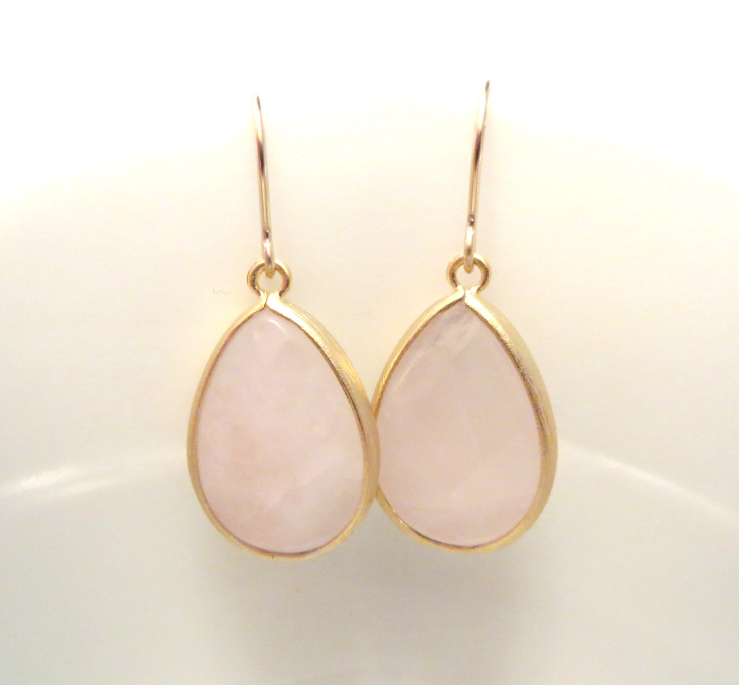 Pink Earrings Soft Pink Rose Quartz Earring Gold Earrings