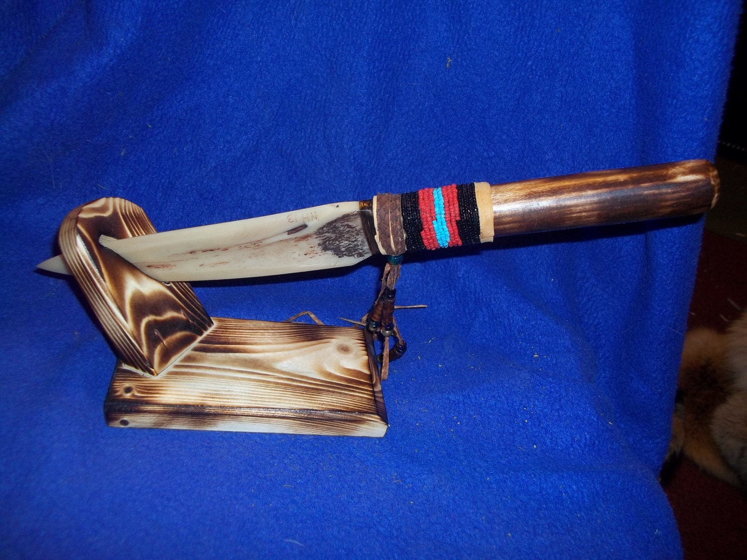 Bone knife wood handle hand made Native American Indian style
