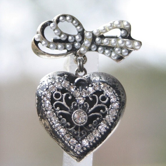 Items similar to Locket Brooch Pin. Heart Shaped Locket Broach. Wedding
