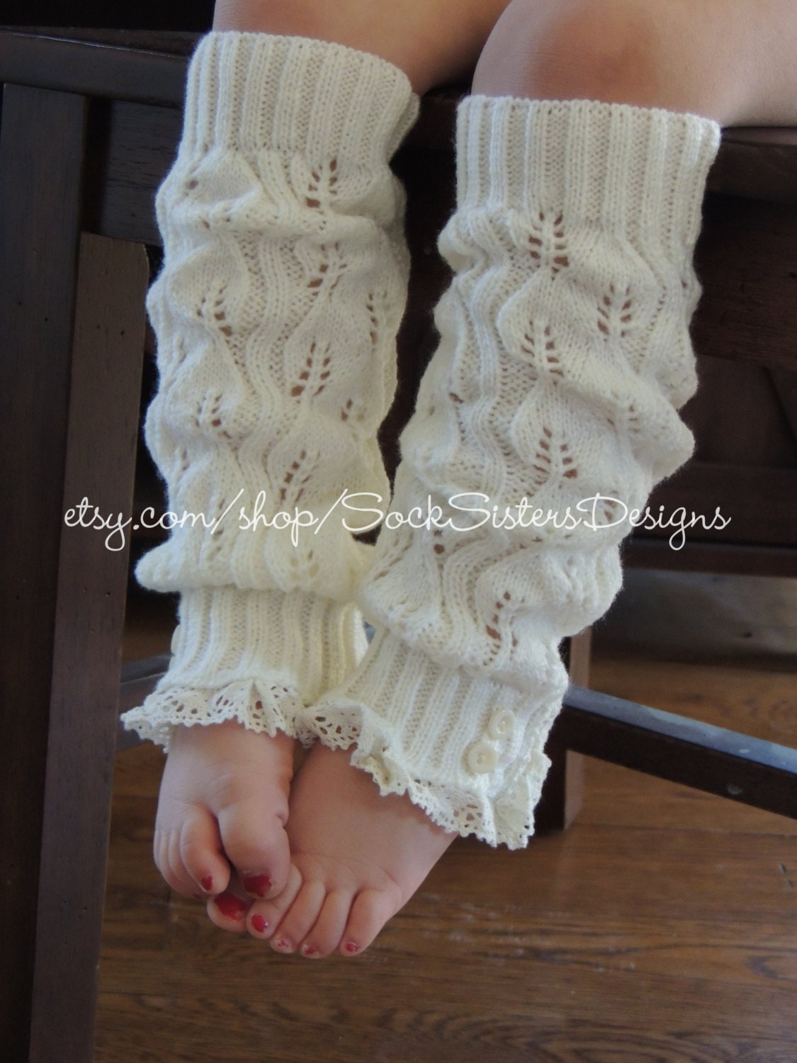 Kids Knit Leg Warmers With Lace for Toddlers by SockSistersDesigns