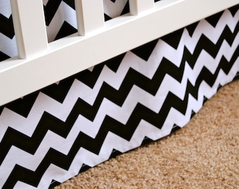 Adjustable Black and White Chevron Box Pleat Crib Skirt
