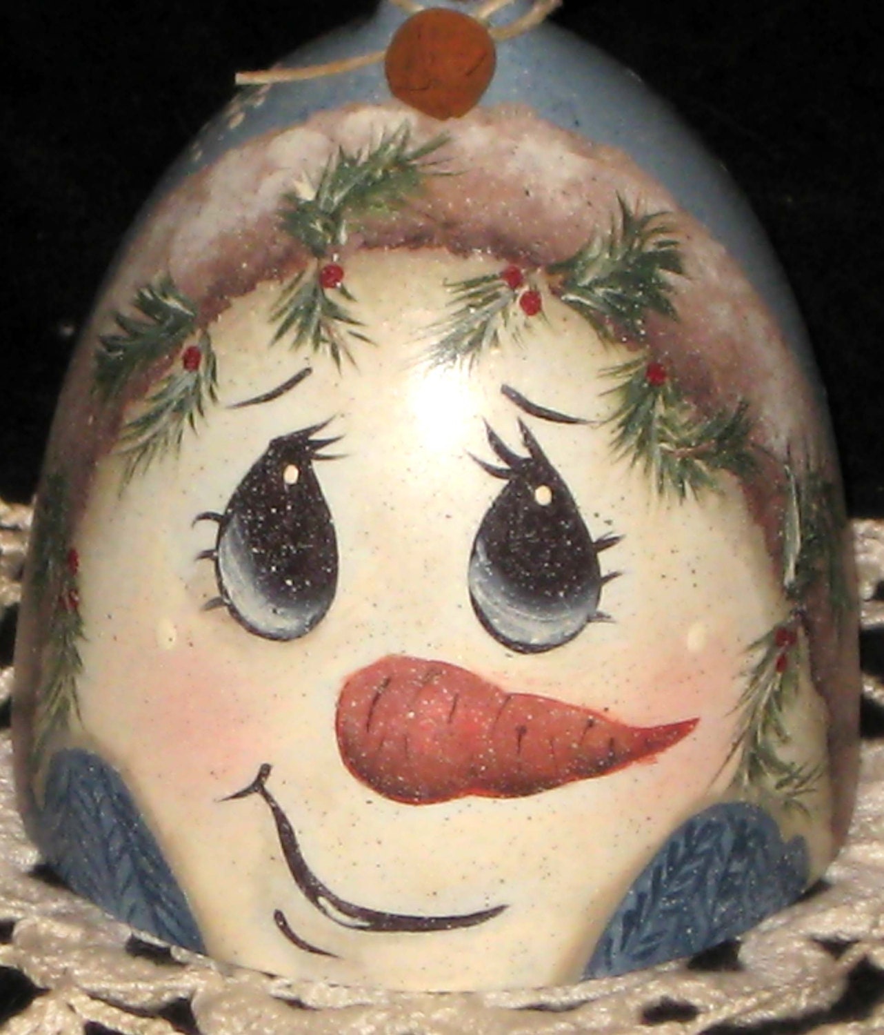 Handpainted vintage wine glass with snowman face candle