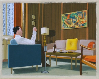 Mid Century Modern Eames Retro Limited Edition Print from Original Painting Mad Men Don Draper