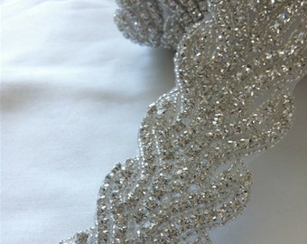 Bridal Sash // Bridal Belt //Rhinestone trim // Wedding Gown Embellishment // 1/2 Yard Bridal Rhinestone Trim