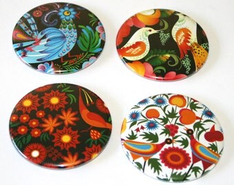 Russian Folk Bird Designs - Set of 4 Large Fridge Magnets