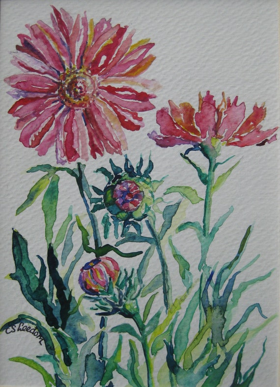 Cosmo watercolor painting Cosmos flower by FascinationGallery