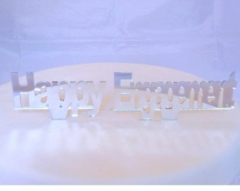Happy Engagement Cake Topper Silver Mirror - 6cm/2.5"