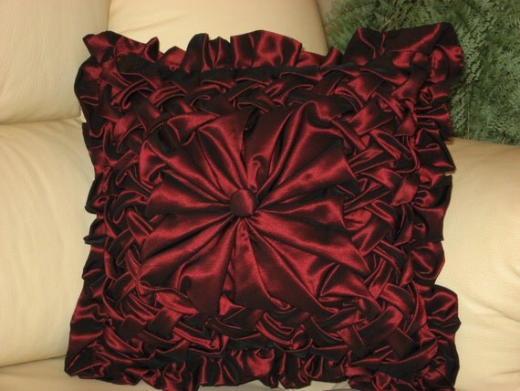 Burgundy Dark red Smocked Decorative Handmade Throw