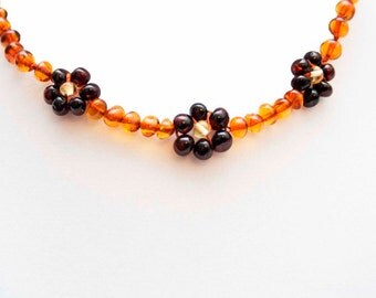 Flower Honey with Cherry Genuine Baltic Amber Teething Necklace
