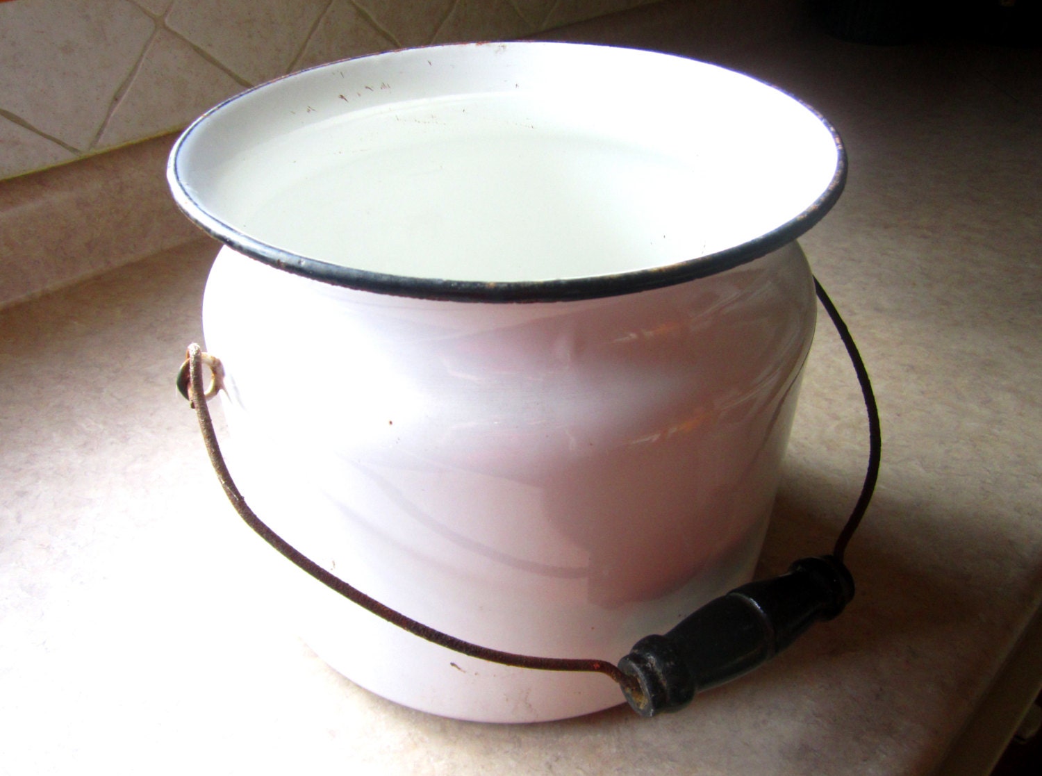 Vintage White Enamel Milk Pail