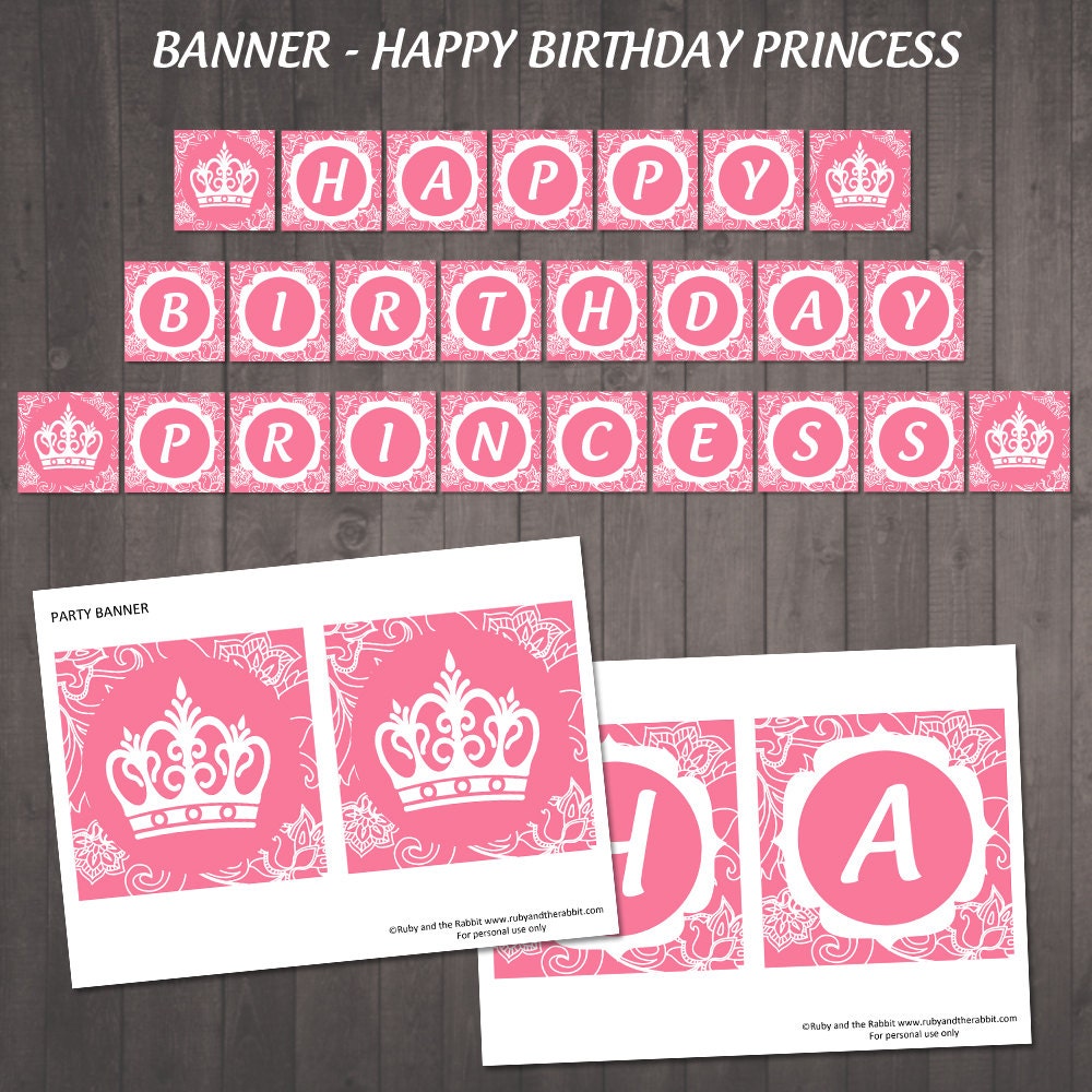 PRINTABLE 'Happy Birthday Princess' Banner Pink