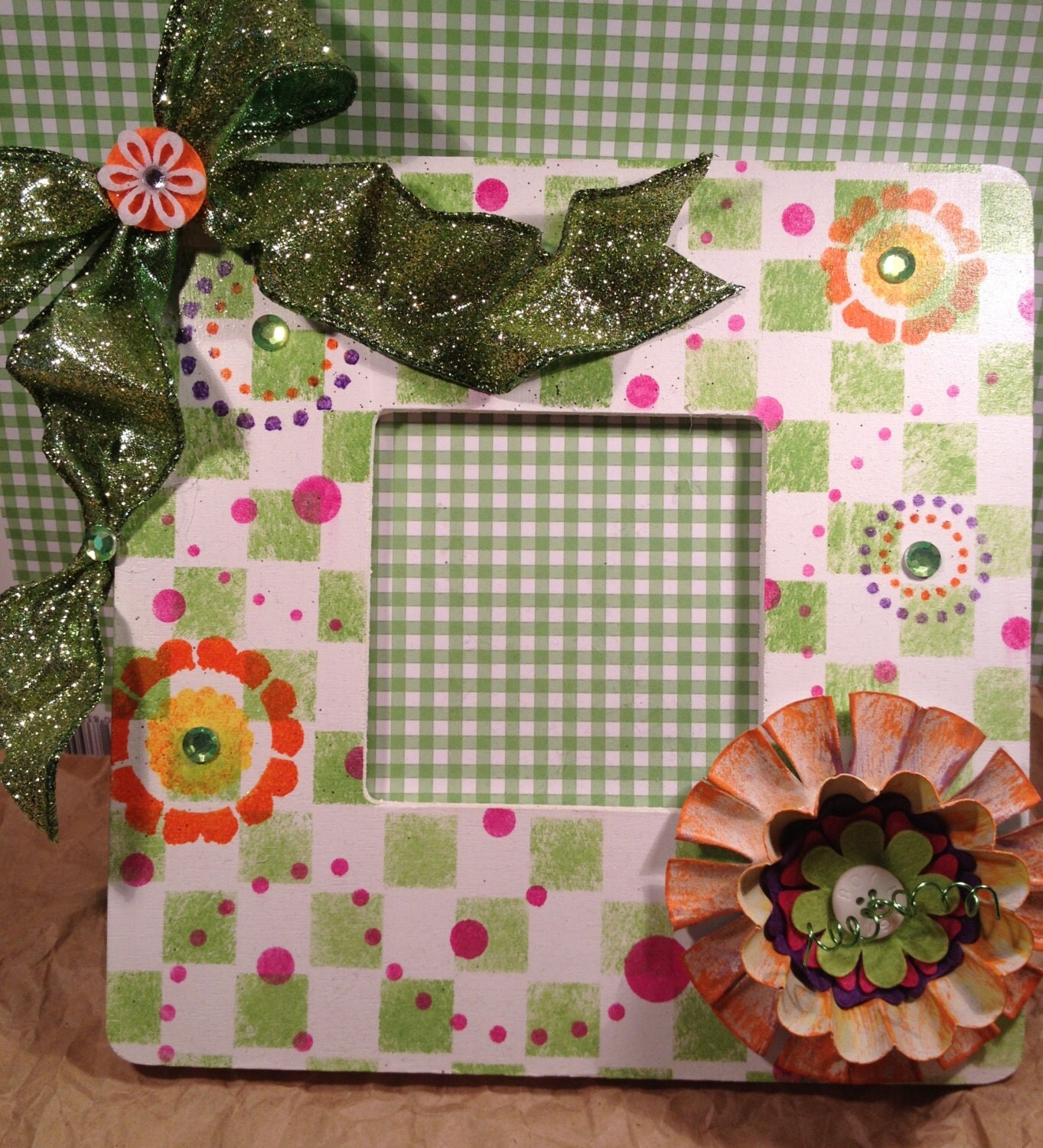 Whimsical handpainted Picture frame in a by RockinRobinsBling